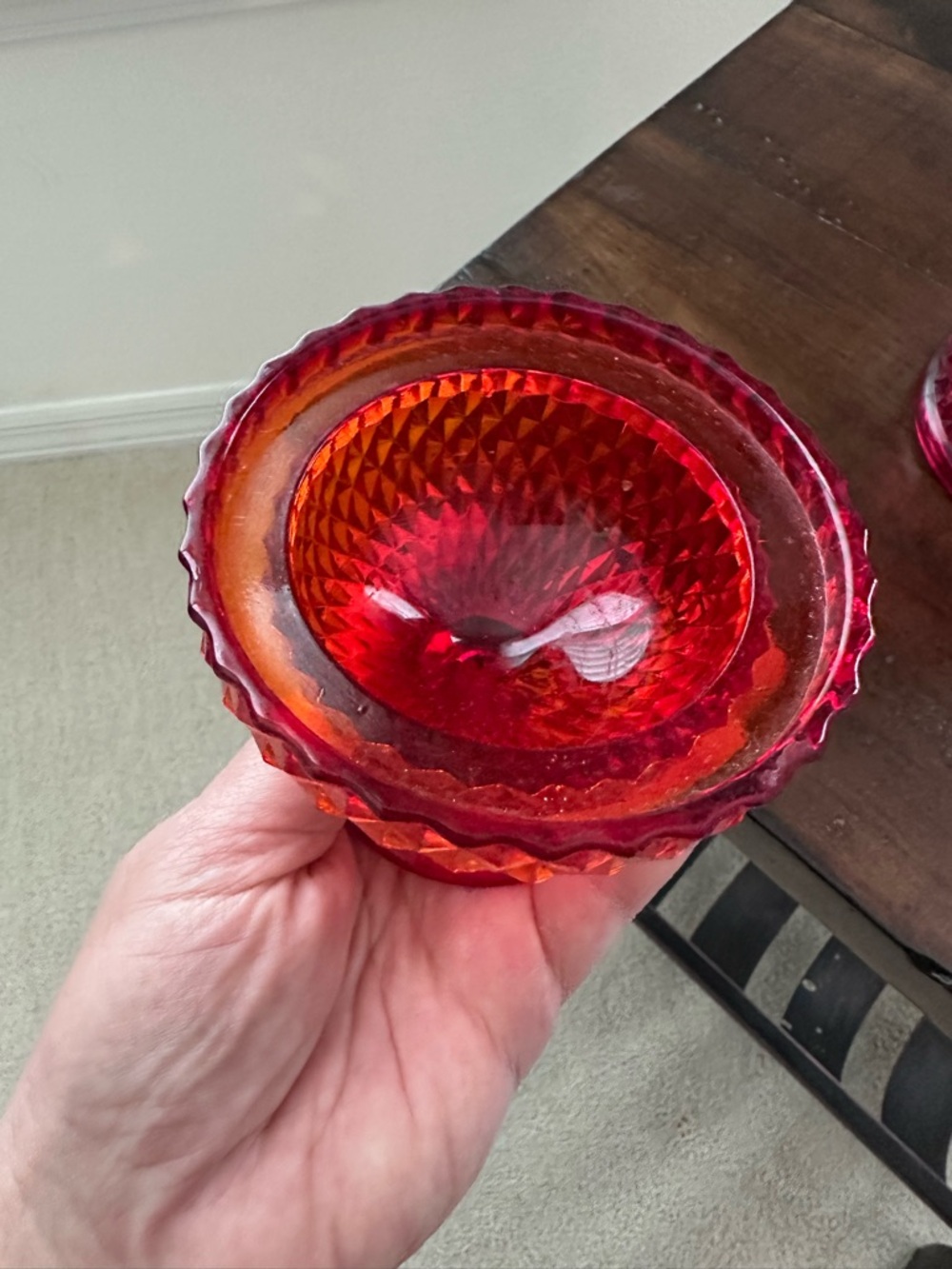 Ruby Red Diamond Fairy Lamp Pressed Glass- Glows - Picture 4 of 9